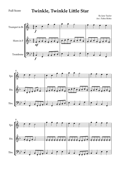 Twinkle, Twinkle Little Star for Brass Trio (arr. Fabio Britto)
