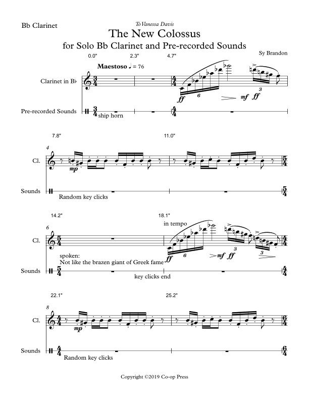 The New Colosus for Solo Bb Clarinet nd Prerecorded Sounds
