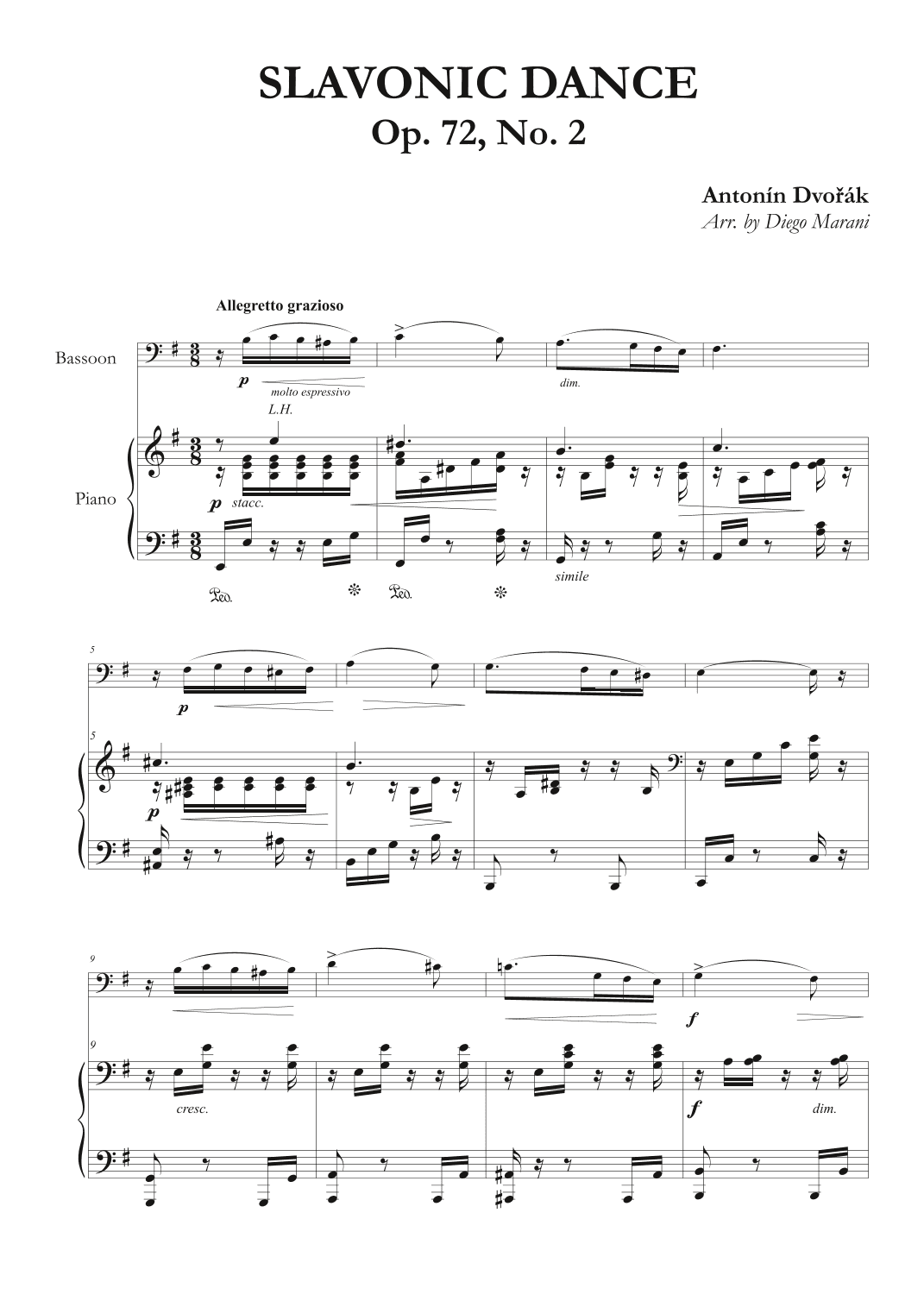 Slavonic Dance Op. 72 No. 2 for Bassoon and Piano (arr. Diego Marani)