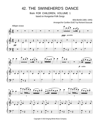 For Children, Volume 1: 42. The Swineherd's Dance (duet) (arr. Richard Giszczak)