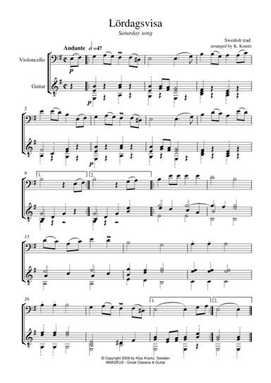 Lördagsvisa / Saturday Song for cello and guitar (arr. K. Krantz)