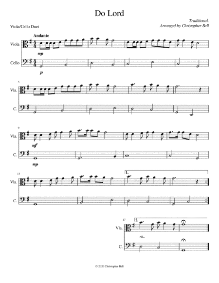 Do Lord - Easy Viola/Cello Duet (arr. Christopher Bell)
