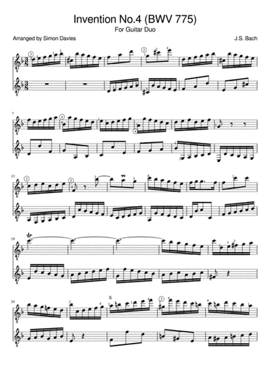 Invention No.4 BWV 775 - for guitar duo (arr. Simon Davies)
