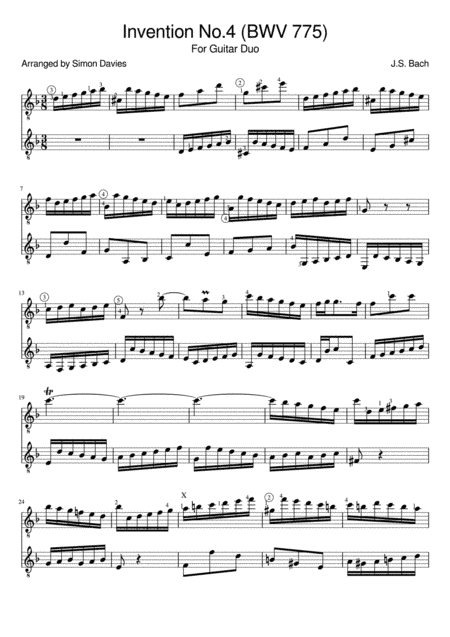 Invention No.4 BWV 775 - for guitar duo (arr. Simon Davies)