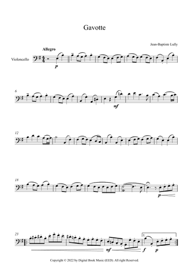 Gavotte - Jean-Baptiste Lully (Cello) (arr. Digital Book Music)