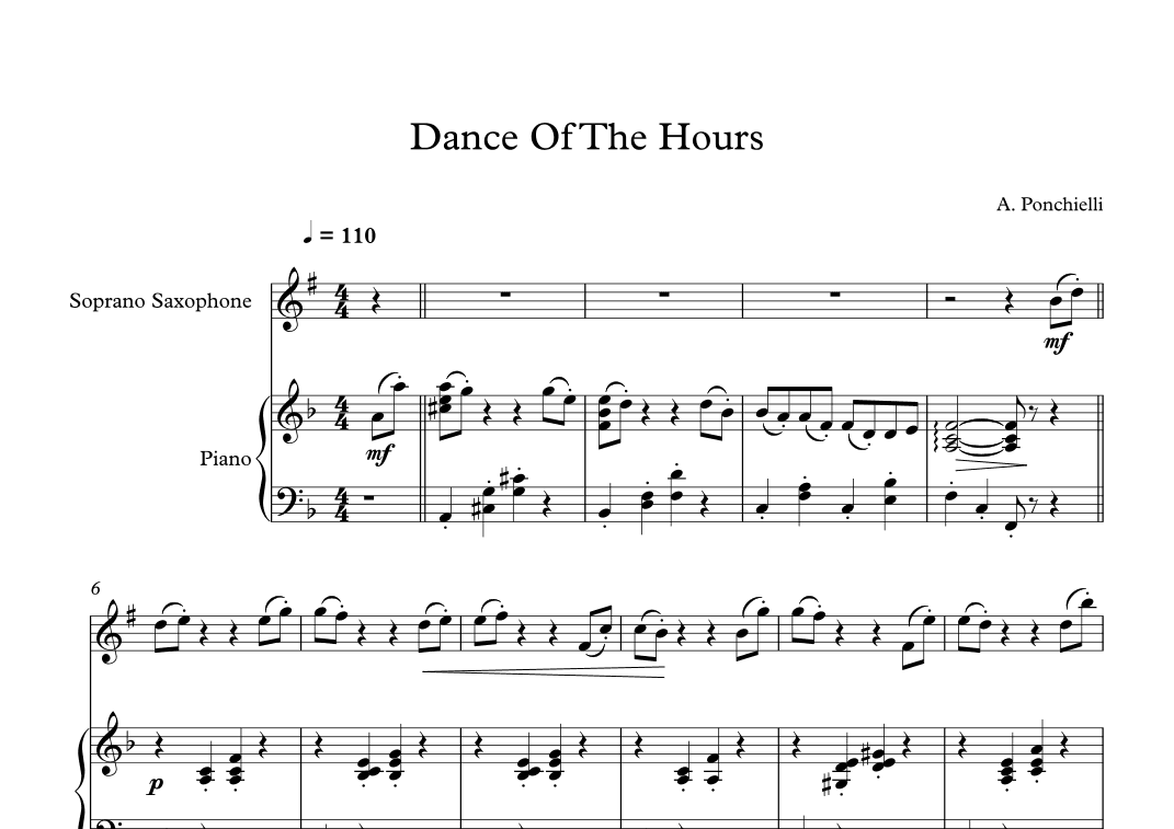 Dance Of The Hours - Amilcare Ponchielli (Soprano Sax + Piano) (arr. Digital Book Music)