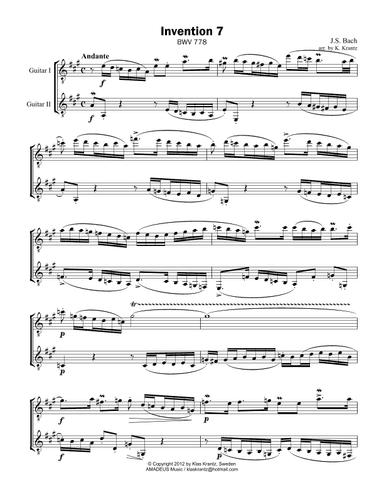 Invention No. 7 for guitar duo (arr. K. Krantz)