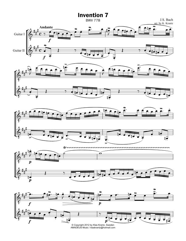 Invention No. 7 for guitar duo (arr. K. Krantz)