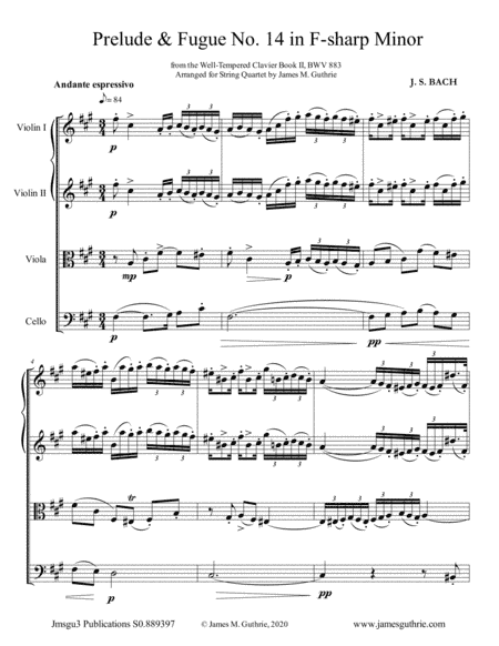 BACH: Prelude & Fugue No. 14 in F-sharp Minor, BWV 883 for String Quartet (arr. James M. Guthrie)