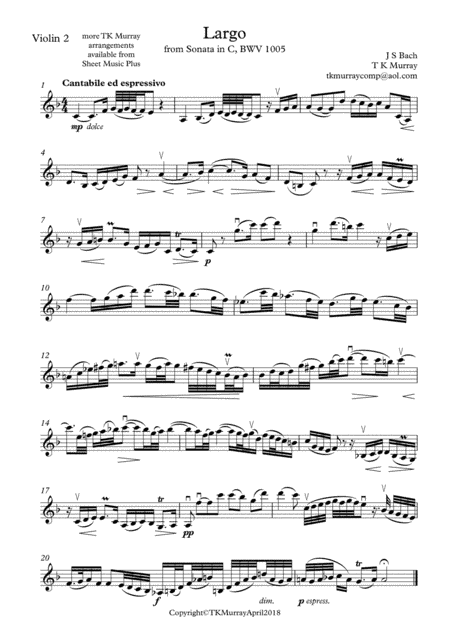 Bach - Largo - 2nd. Violin Part - Suzuki Bk.8