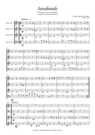 Sarabande from Keyboard Suite in D minor HWV 437 (for Horn Quartet) (arr. Robert Newth)