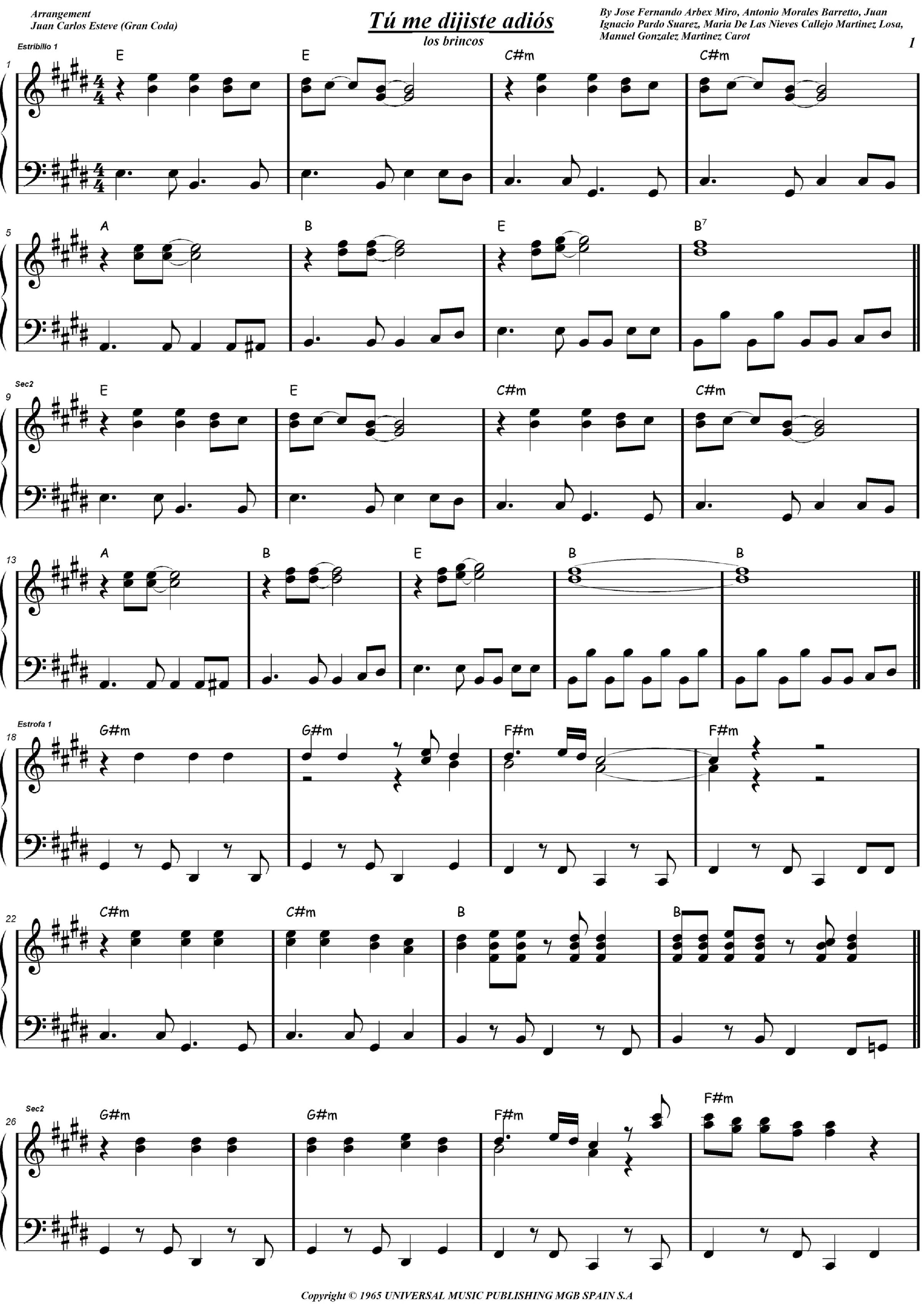 Tu Me Dijiste Adios (arr. juan carlos esteve / Gran Coda)