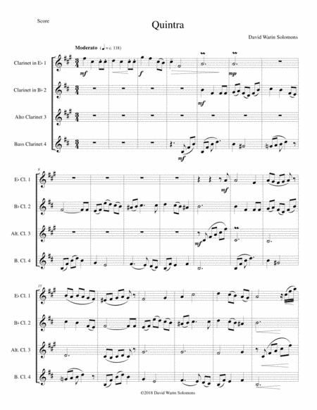 Quintra for clarinet quartet (E flat, B flat, Alto and Bass)