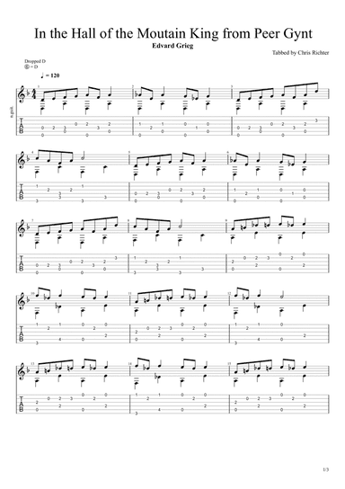 Peer Gynt Suite No. 1, Op. 46 IV. In the Hall of the Mountain King (Solo Fingerstyle Guitar Tab) (arr. Chris Richter)