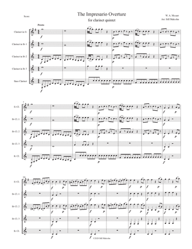 The Impresario Overture for clarinet quintet (arr. Bill Malcolm)
