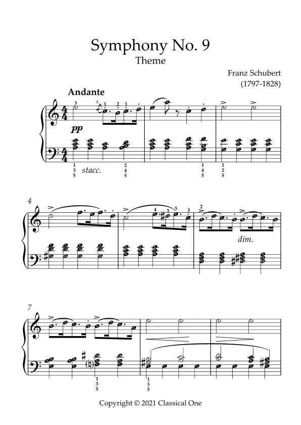 Schubert - Symphony No.9 Theme(With Note name) (arr. MPS)