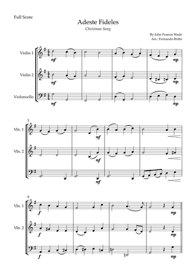 Adeste Fideles (Christmas Song) for String Trio (arr. Fernando Britto)