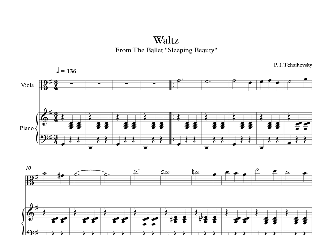 Waltz (Sleeping Beauty) - Peter Ilyich Tchaikovsky (Viola + Piano) (arr. Digital Book Music)