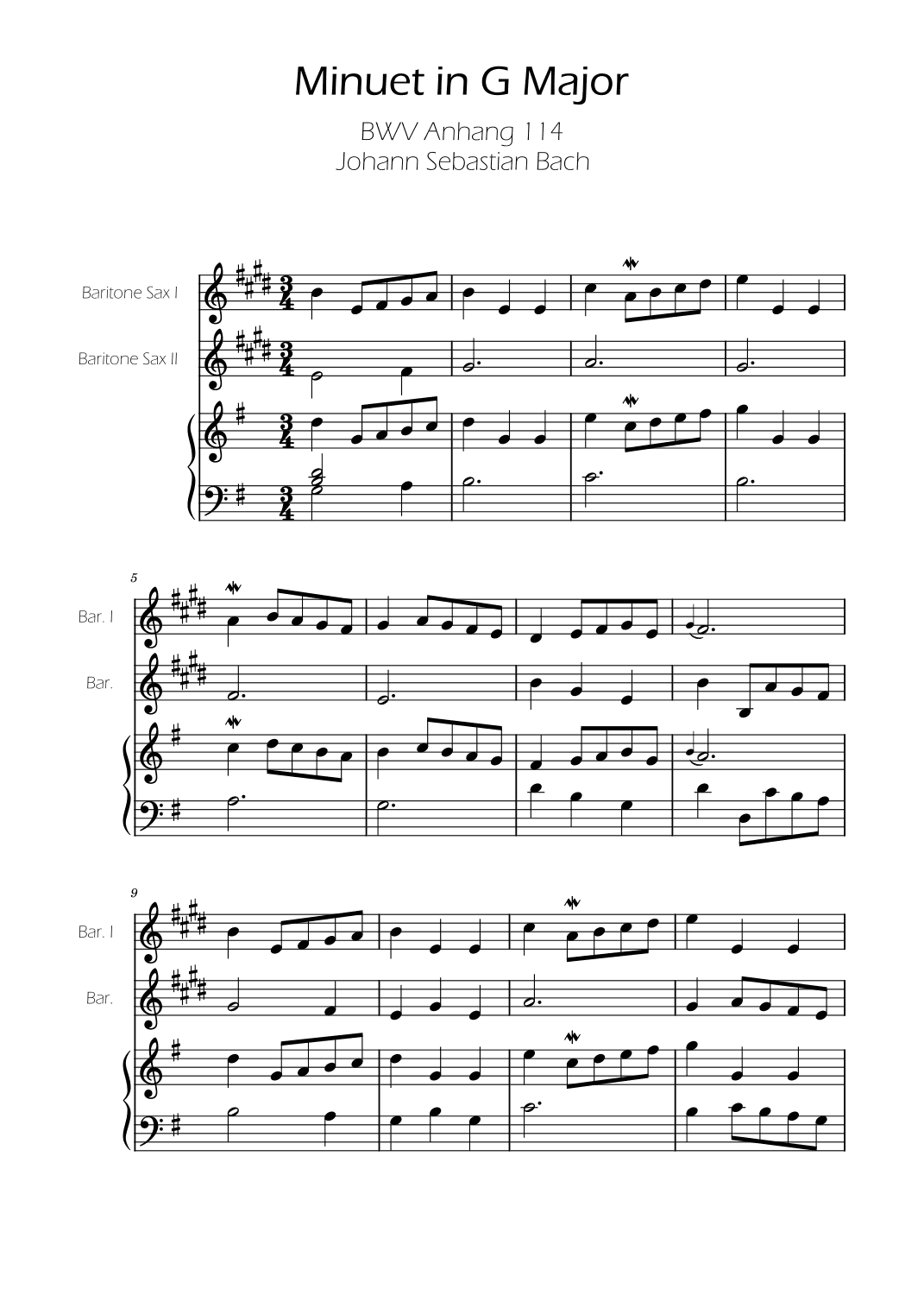 Minuet in G Major BWV Anh. 114 - Bach - Baritone Sax Duet w/ Piano (arr. Ygor Nunes)