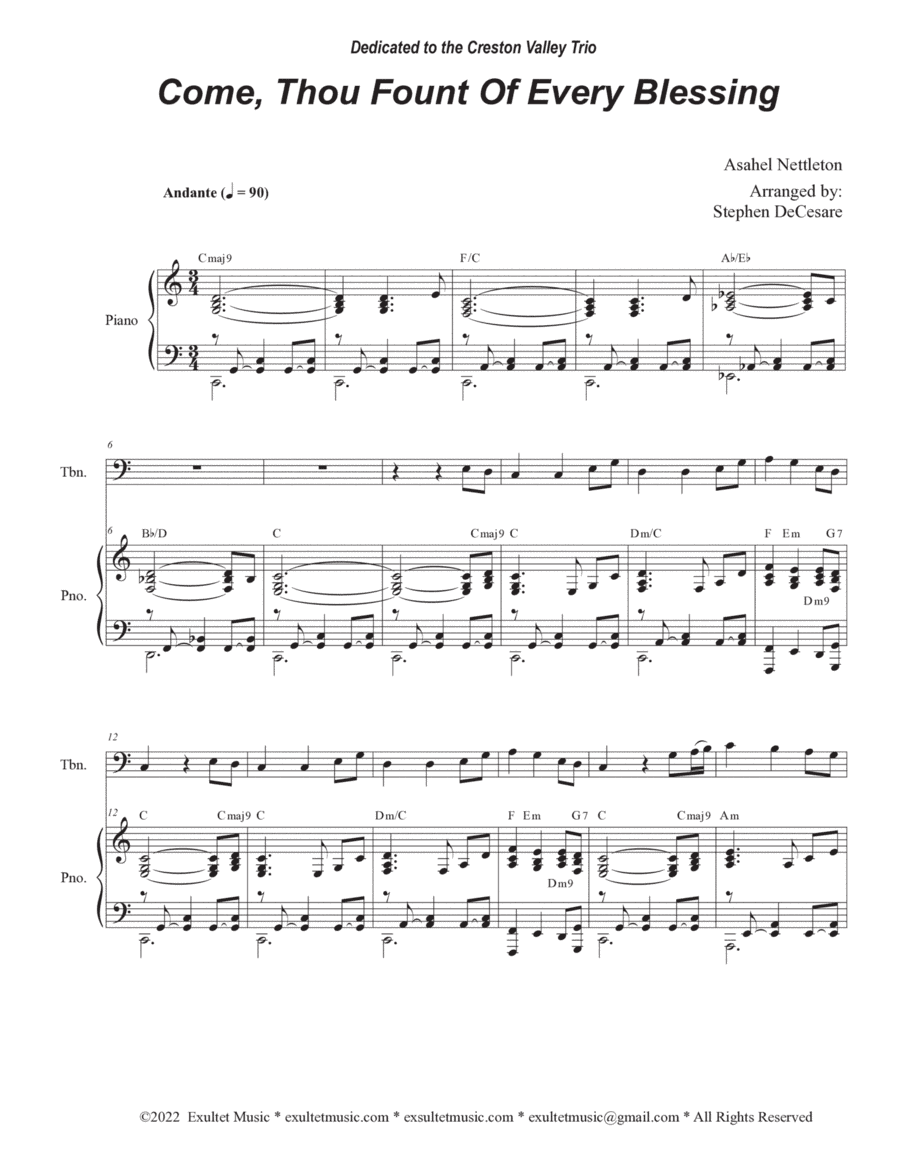 Come, Thou Fount Of Every Blessing (Trombone solo and Piano) (arr. Stephen DeCesare)