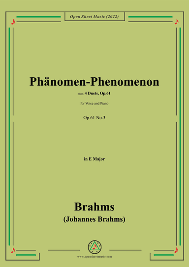 Brahms-Phänomen-Phenomenon,Op.61 No.3,in E Major (arr. OSM Press)