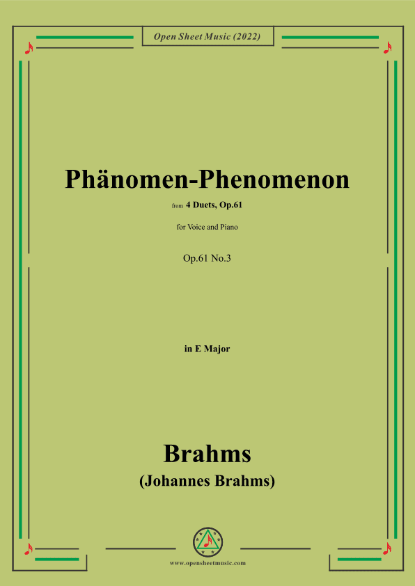Brahms-Phänomen-Phenomenon,Op.61 No.3,in E Major (arr. OSM Press)