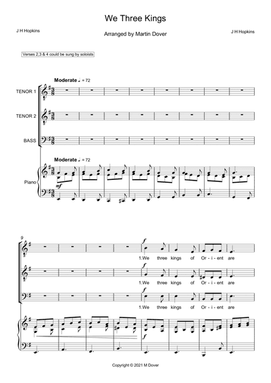We Three Kings of Orient are - Three part choir (TTB) - Lower Voices (arr. Martin Dover)