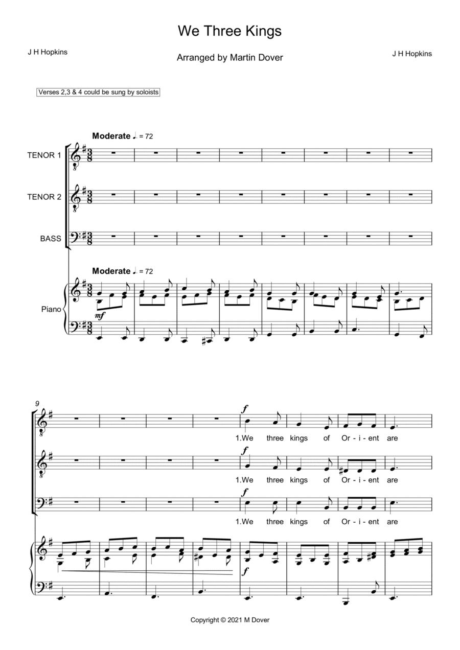 We Three Kings of Orient are - Three part choir (TTB) - Lower Voices (arr. Martin Dover)
