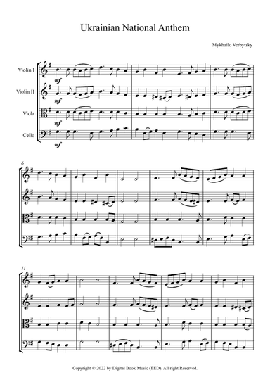 Ukrainian National Anthem - Mykhailo Verbytsky (String Quartet + parts) (arr. Digital Book Music)
