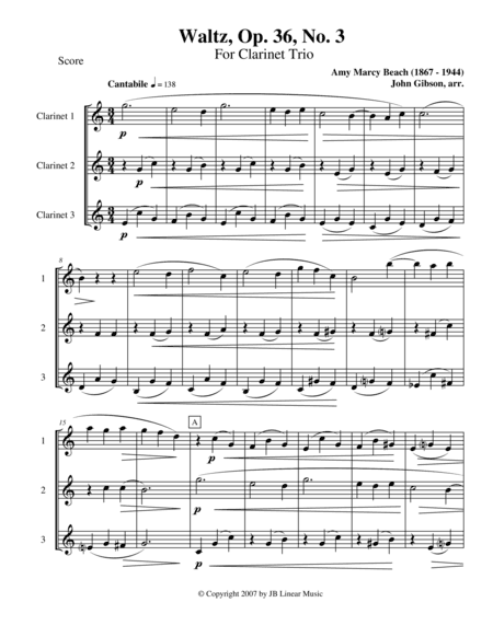 Waltz by Amy Beach set for Clarinet Trio (arr. John Gibson)