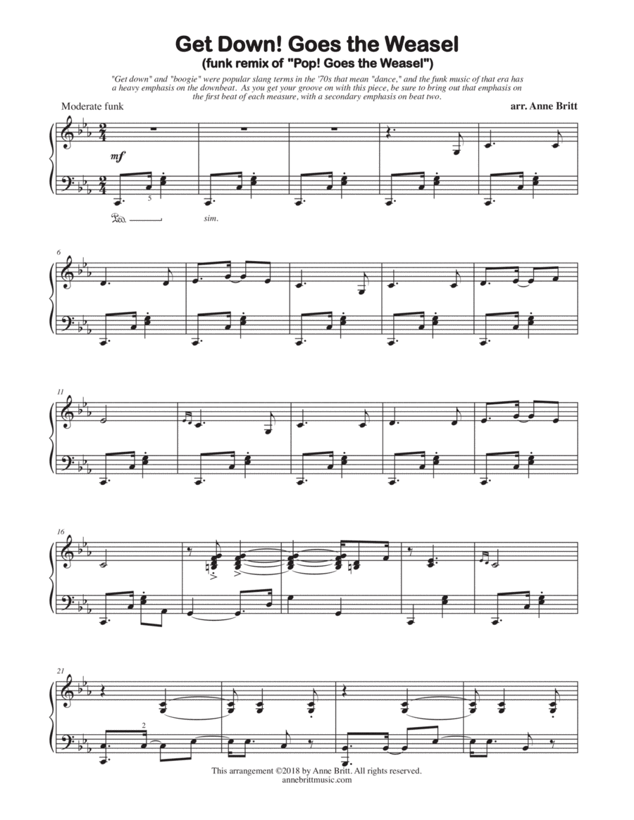 Get Down! Goes the Weasel (funk remix of "Pop! Goes the Weasel") - intermediate version (arr. Anne Britt)