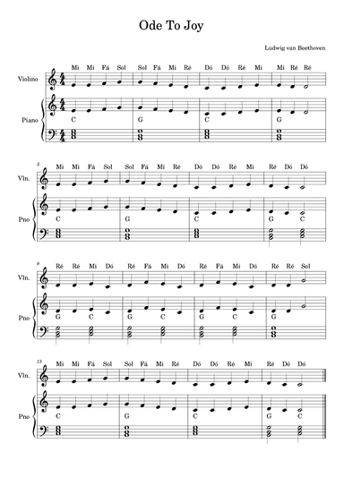 Ode To Joy - Violino e Piano (Notes) (arr. Neuzélio Mendes)