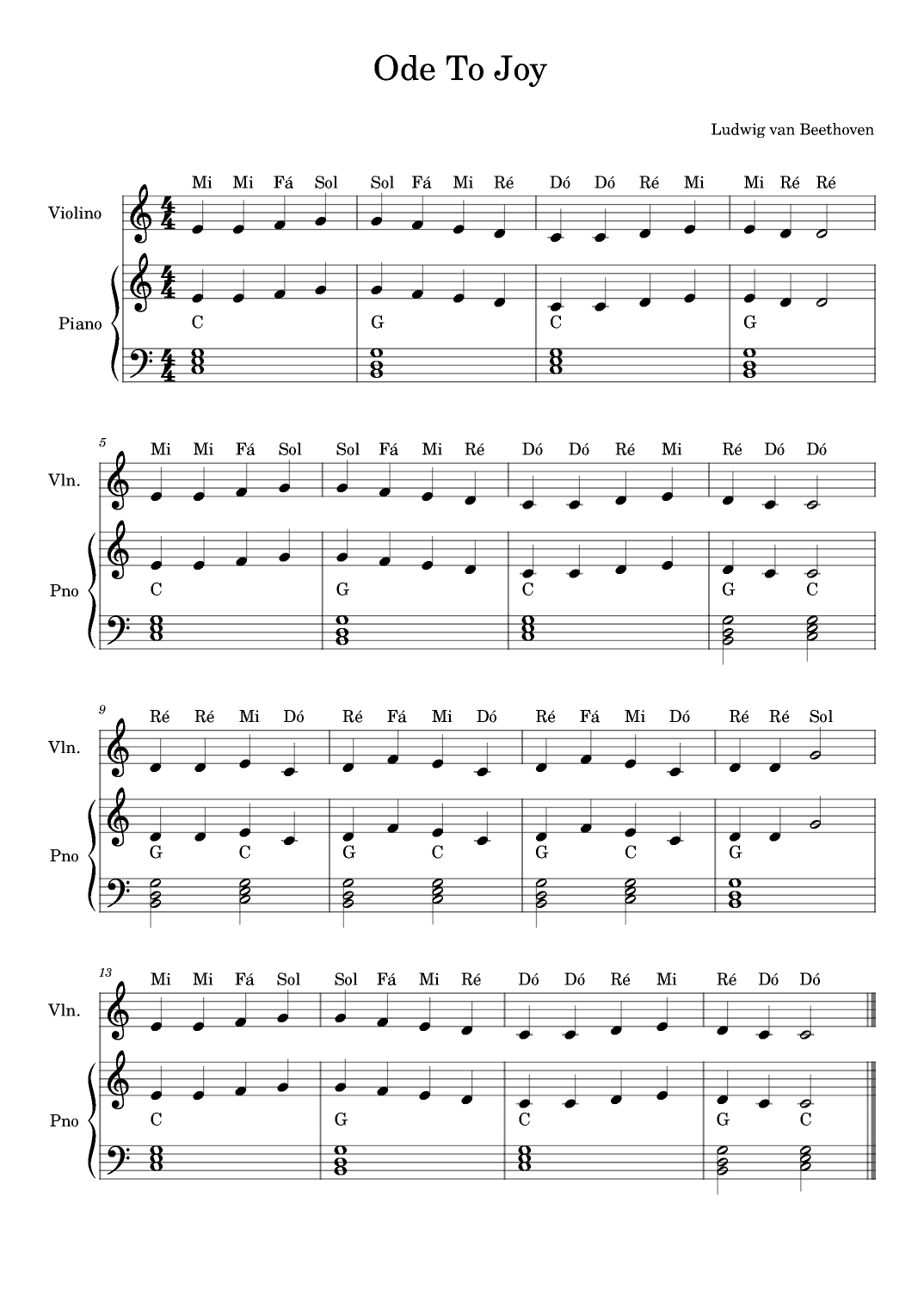 Ode To Joy - Violino e Piano (Notes) (arr. Neuzélio Mendes)