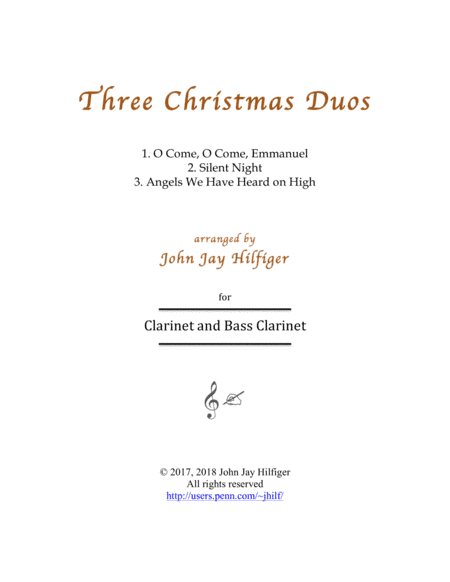 Three Christmas Duos for Clarinet and Bass Clarinet (arr. John Jay Hilfiger)