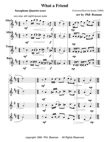 What a Friend- saxophone quartet (arr. Phil Beaman)