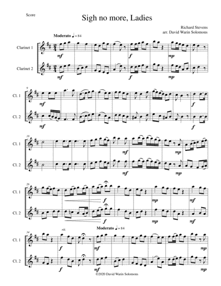 Sigh no more, Ladies for 2 clarinets (arr. David Warin Solomons)