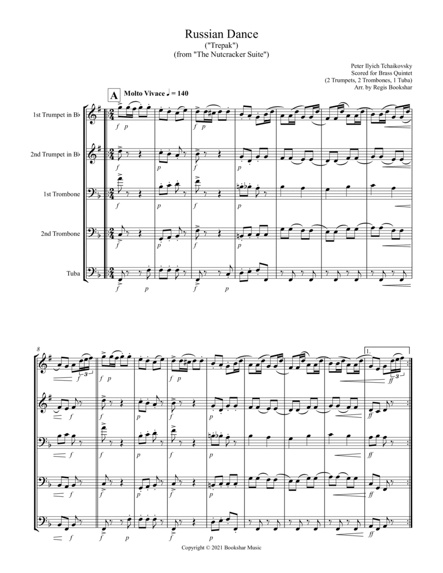 Russian Dance ("Trepak") (from "The Nutcracker Suite") (F) (Brass Quintet - 2 Trp, 2 Trb, 1 Tuba) (arr. Regis Bookshar)