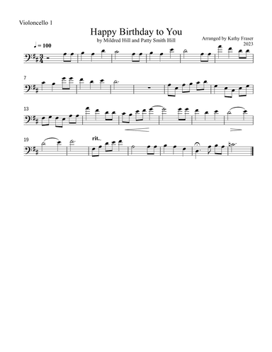 Happy Birthday to You for Cello Duet (arr. Katherine L Fraser)