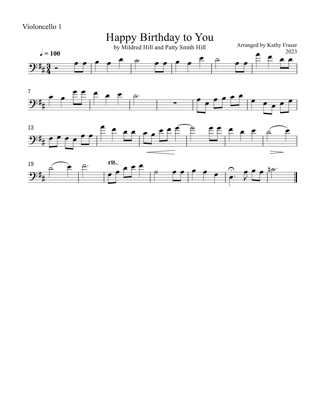 Happy Birthday to You for Cello Duet (arr. Katherine L Fraser)