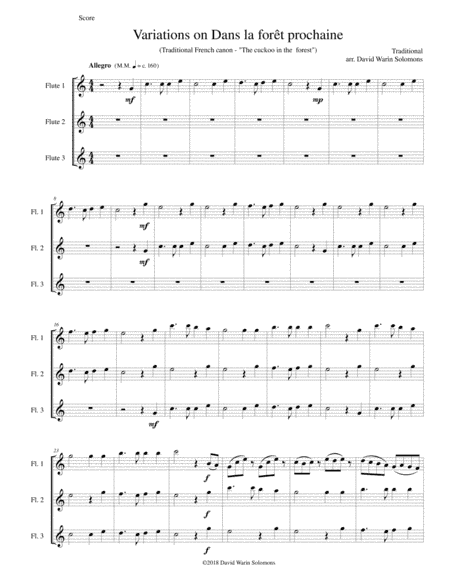 Dans la forêt prochaine (The Cuckoo in the forest) for 3 flutes (arr. David Warin Solomons)