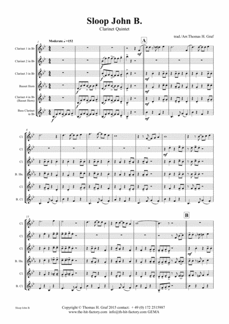 Sloop John B. - Caribian Folk Song - Clarinet Quintet (arr. Thomas H. Graf)