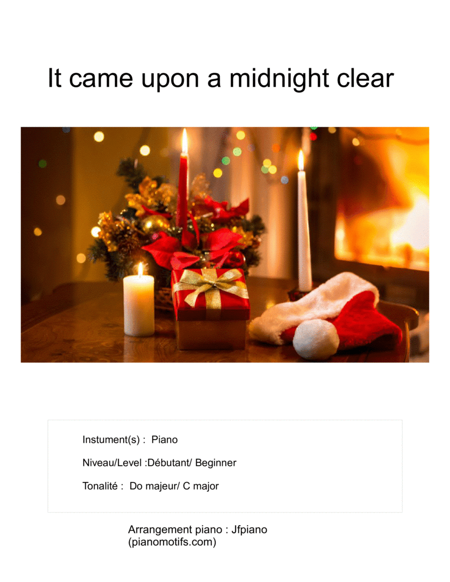 It came upon a midnight clear pour PIANO SOLO, Niveau Débutant (avec doigtés), Beginner Level W/Fi (arr. JFpiano)
