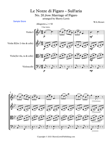 MARRIAGE OF FIGARO - LE NOZZE DI FIGARO - SULL'ARIA - Mozart, String Trio, Intermediate Level for 2 (arr. Sherry Lewis Publishing)