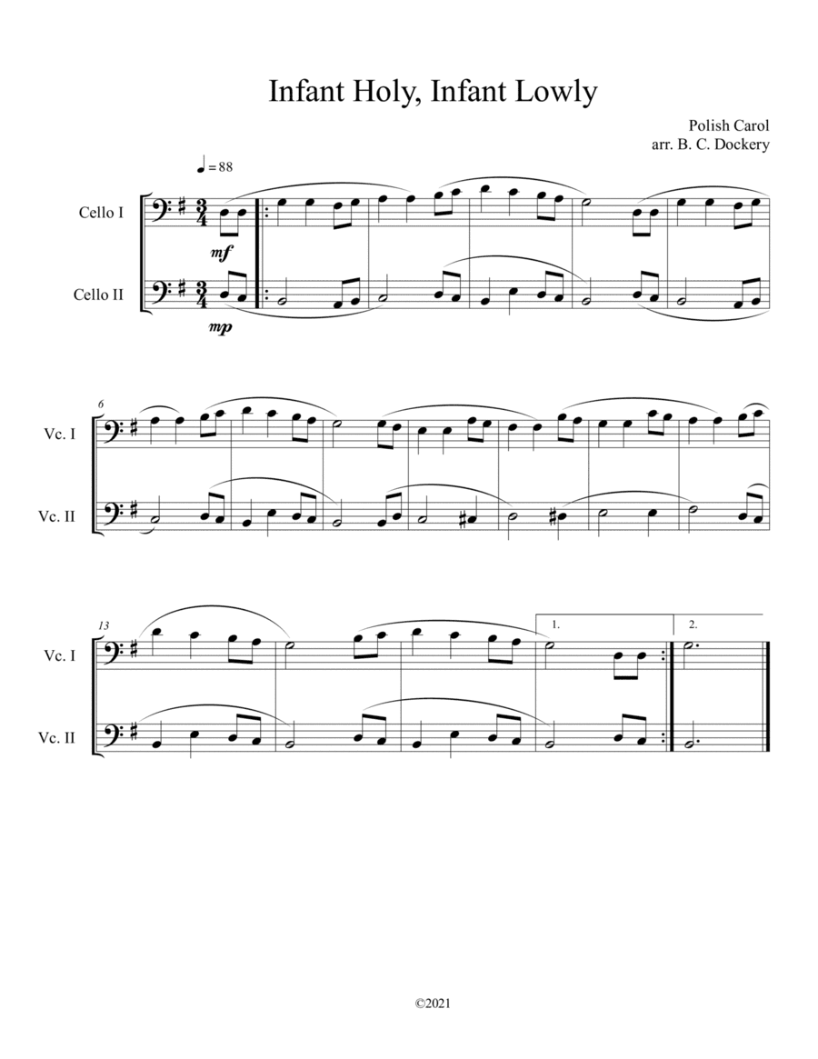 Infant Holy, Infant Lowly (Cello Duet) (arr. B. C. Dockery)