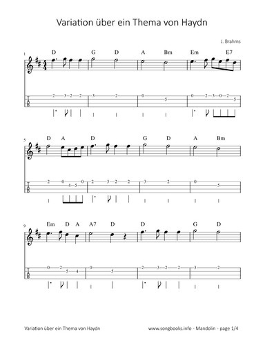 Variation über ein Thema von Haydn - J. Brahms (arr. songbooks.info)