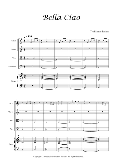 Bella Ciao - String Quartet with piano (arr. Luís Gustavo Rossato)