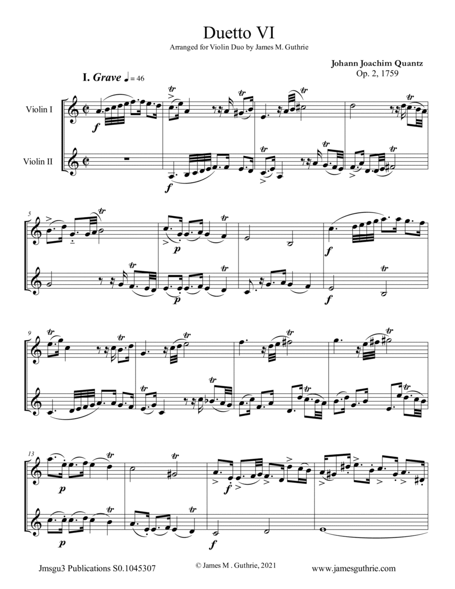 Quantz: Duetto Op. 2 No. 6 for Violin Duo (arr. James M. Guthrie)