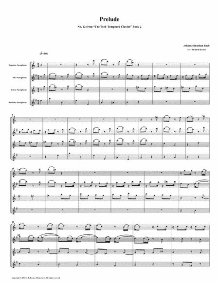 Prelude 12 from Well-Tempered Clavier, Book 2 (Saxophone Quartet) (arr. Richard Byrnes)
