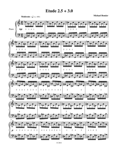 Etude 2.5 + 3.0 for Piano Solo from 25 Etudes using Symmetry, Mirroring and Intervals
