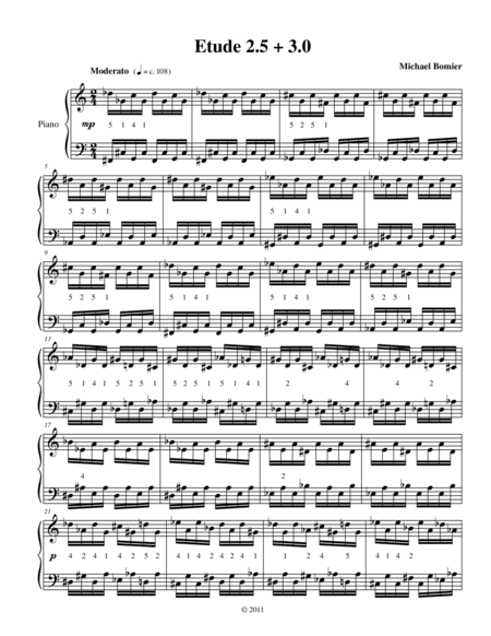 Etude 2.5 + 3.0 for Piano Solo from 25 Etudes using Symmetry, Mirroring and Intervals